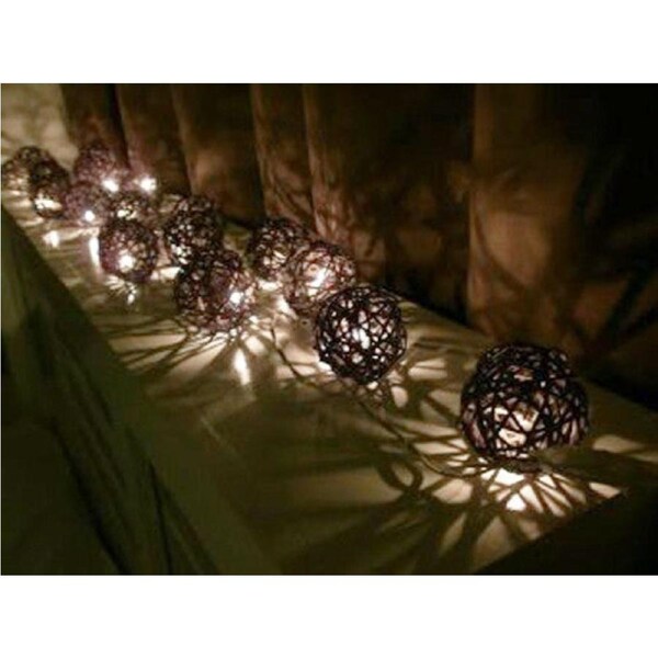 1 Set of Black 5cm Rattan Cane 20 Ball Battery Powered 3m String Lights Christmas Gift Home Wedding Party Bedroom Decoration Table Centrepiece
