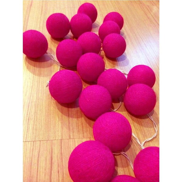 50 Ball HOT Pink LONG 5m String Light Battery Box 5cm Cotton Ball Christmas Birthday Bbay Girl Special Occasion Decoration