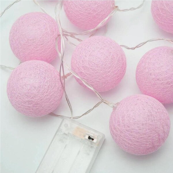 50 Ball Pastel Pink LONG 5m String Light Battery Box 5cm Cotton Ball Christmas Birthday Bbay Girl Special Occasion Decoration