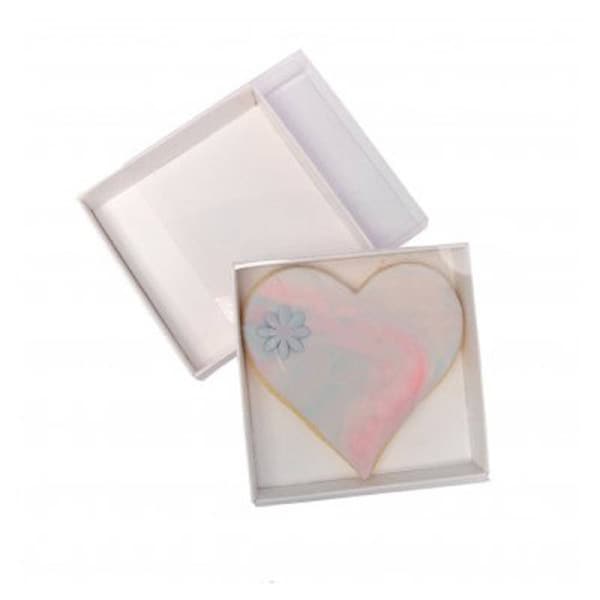 100 Pack of 8cm Square Wedding Invitation Coaster Favor Function product Presentation Cookie Biscuit Patisserie Gift Box - 2cm deep - White Card with Clear Slide On PVC Lid