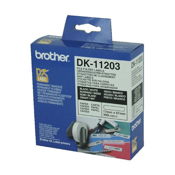 Brother Labels DK-11203 White File Folder Labels 17mm x 87mm, 300 Labels