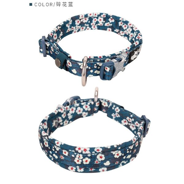 Floral Dog Collar Blue 3XL - Padded, Comfortable, Durable Snap Buckle