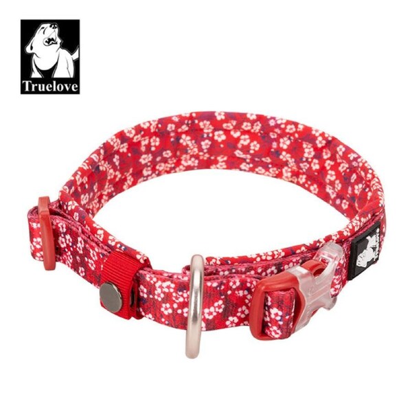 Floral Dog Collar Poppy Red L - Padded, Comfortable, Durable Snap Buckle