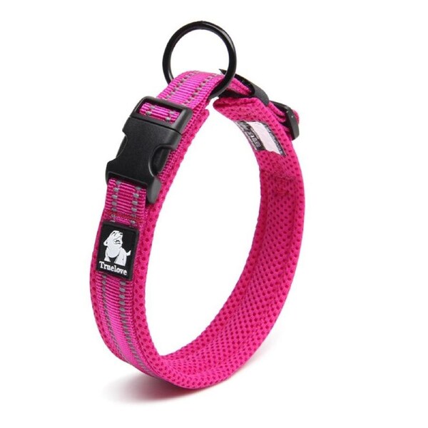 Heavy Duty Reflective Dog Collar Pink 2XL - Safety Lock, Comfortable, Stainless Steel O Ring