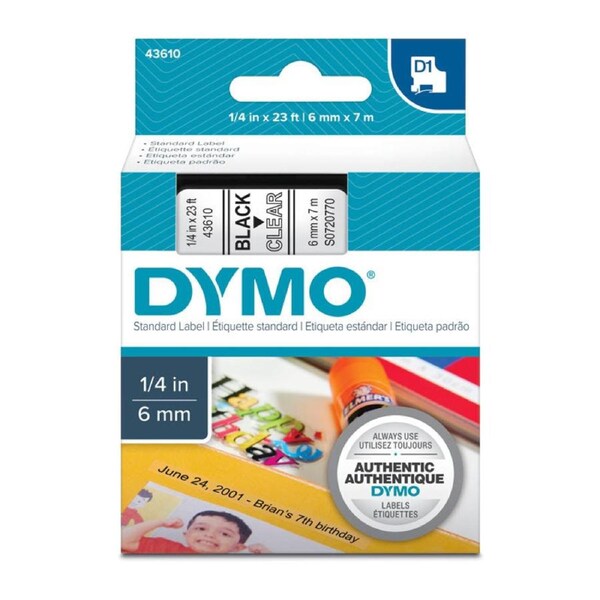 DYMO 6mm x 7m Black on Clear Tape - Premium Quality Labels for POS Stations