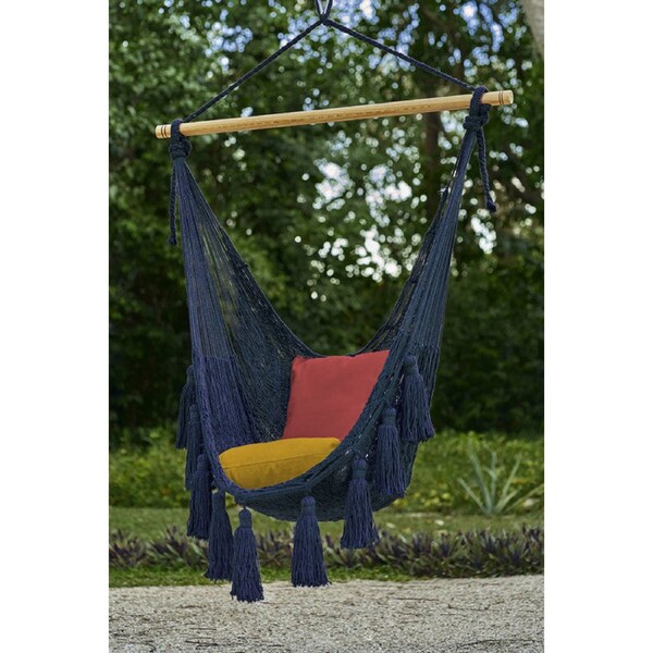 Deluxe Extra Large Mexican Hammock Chair - Outdoor Cotton, Blue, Double Stitched