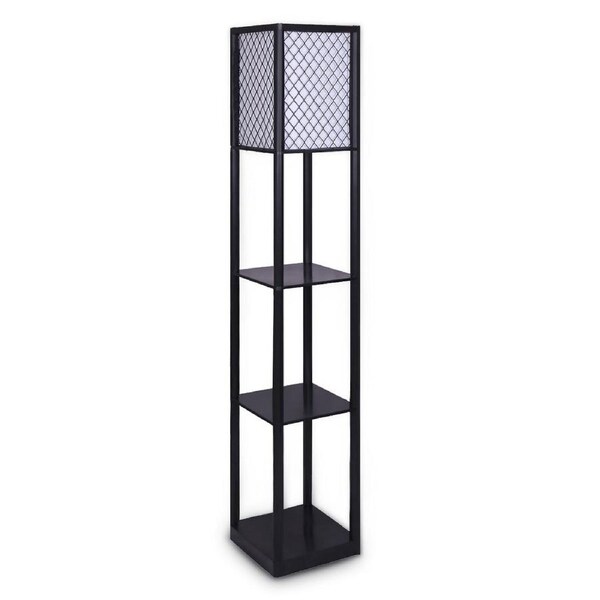 Sarantino Shelf Floor Lamp with Diamond Look Fabric Shade, 26 x 26 x 158cm