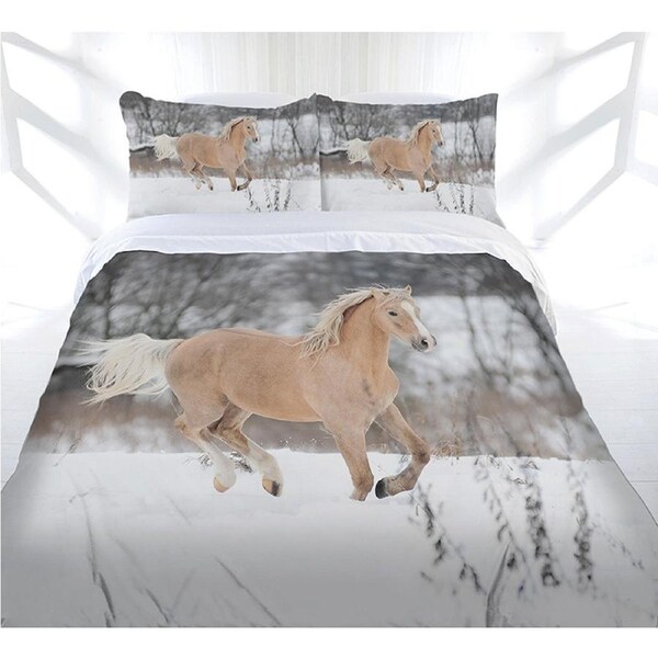 Just Home Winter Gallop Quilt Cover Set Queen - Horse Print Design, Polyester