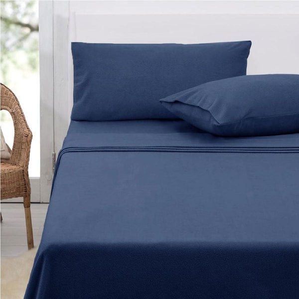 Polar Fleece Sheet Set King 36cm Wall with King Pillowcases - Midnight Blue