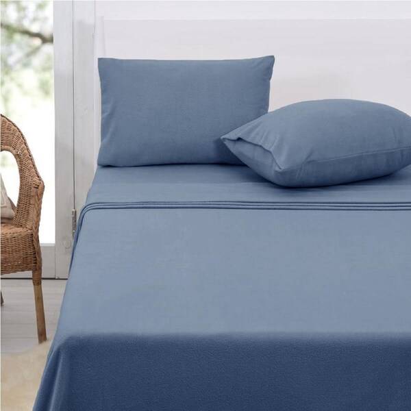 Polar Fleece Sheet Set Queen 36cm Wall - Airforce Blue, Lightweight & Wrinkle Resistant