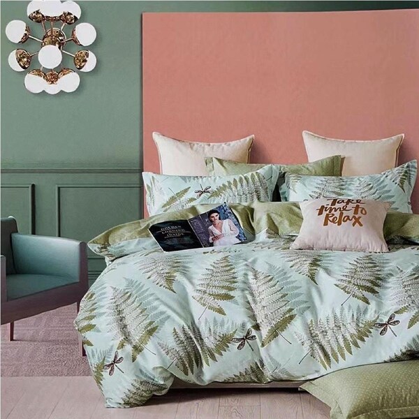 Echuca House 100% Cotton Reversible Quilt Cover Set Queen - Print Foliage Design