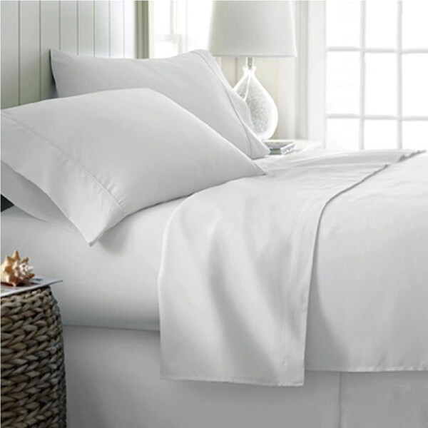 400TC Cotton Sateen Sheet Set Queen - White, 40cm Wall, Breathable, Durable