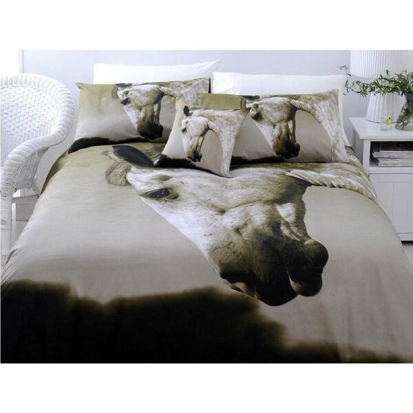 Just Home Dapple Horse Quilt Cover Set King - Horse Print Design, 180 Thread Count