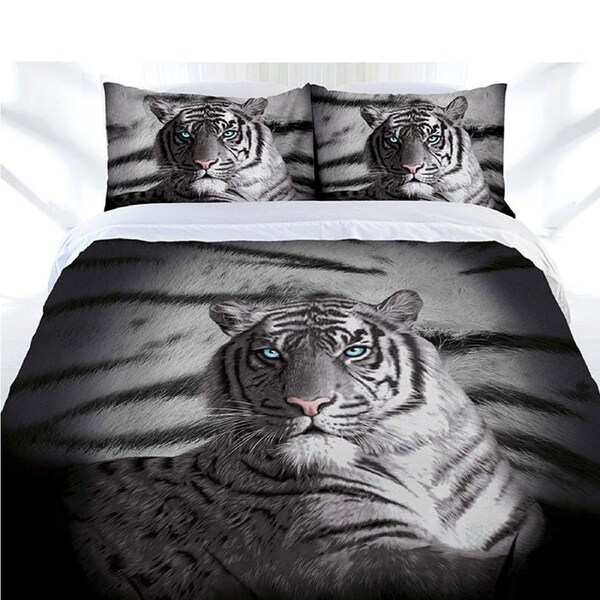 Just Home Blue Eyes Stripes Tiger Quilt Cover Set Double - Dusk Design