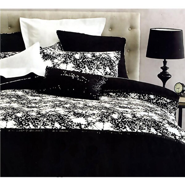 Canterbury Quill Quilt Cover Set Queen - Sequin Design, 250 Thread Count, Black/White