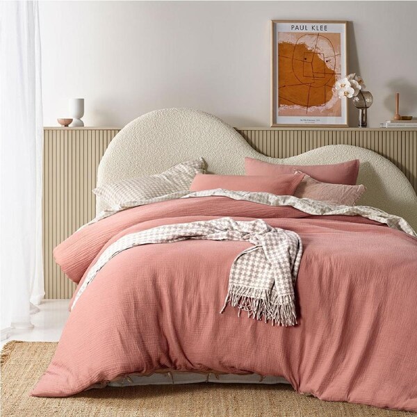 Vintage Design Homewares Hugo Clay Cotton Gauze Quilt Cover Set King - Solid Colour Design
