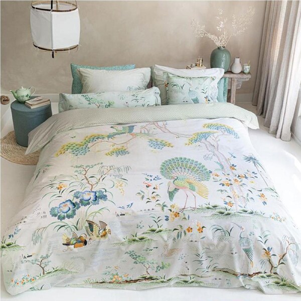 PIP Studio Japonica White Cotton Quilt Cover Set Queen - Landscape Print, 200TC