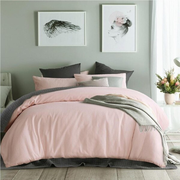 Accessorize Waffle Blush Cotton Quilt Cover Set King - 100% Cotton, Waffle Weave