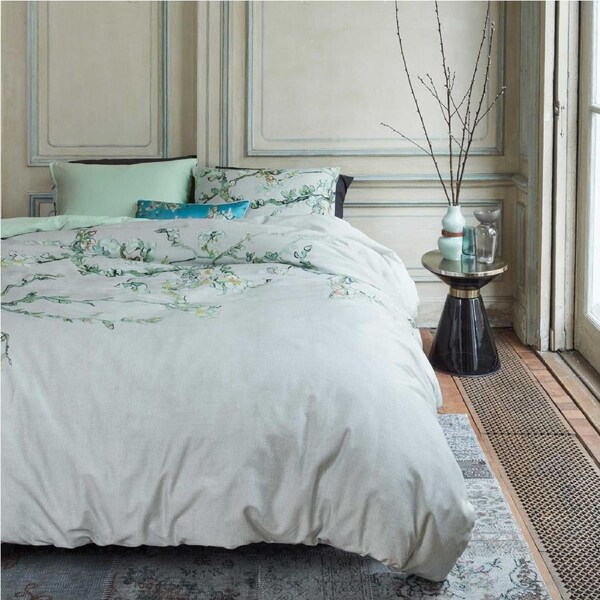 Bedding House Almond Blossom Grey Quilt Cover Set Queen - 100% Cotton Sateen