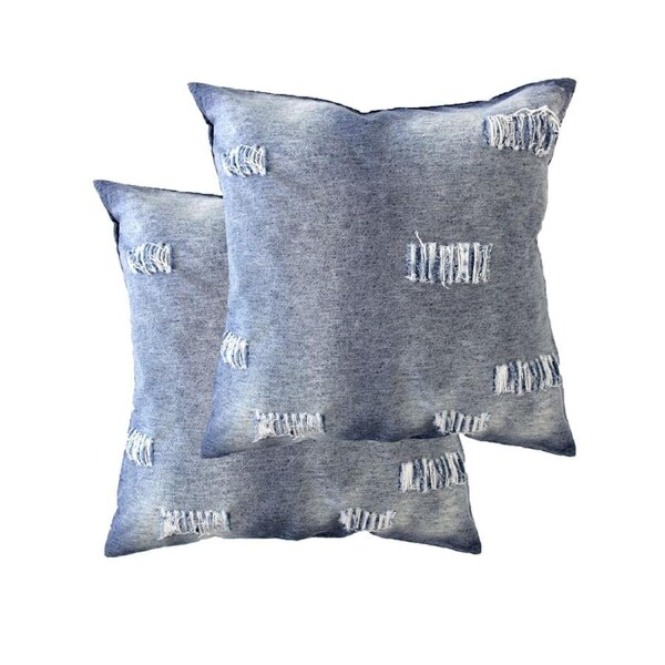 Accessorize Stonewashed Denim Ripped Linen Cotton European Pillowcases 65x65cm - Set of 2