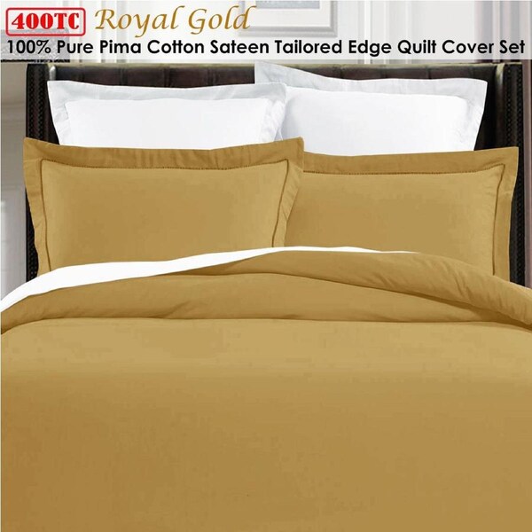 Grand Aterlier 400TC 100% Pima Cotton Tailored Edge Quilt Cover Set King Royal Gold