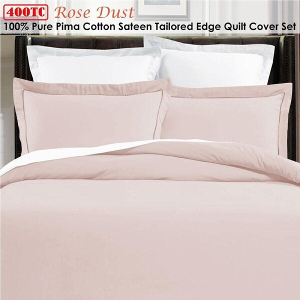 Grand Aterlier 400TC 100% Pima Cotton Tailored Edge Quilt Cover Set King Rose Dust