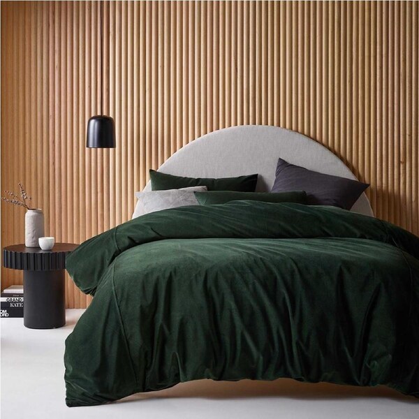 Vintage Design Homewares Cotton Velvet Quilt Cover Set Forest Green Super King