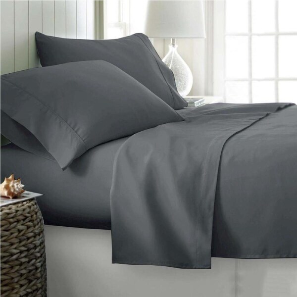 400TC Cotton Sateen Sheet Set King - Grey, 40cm Wall, Breathable, Durable