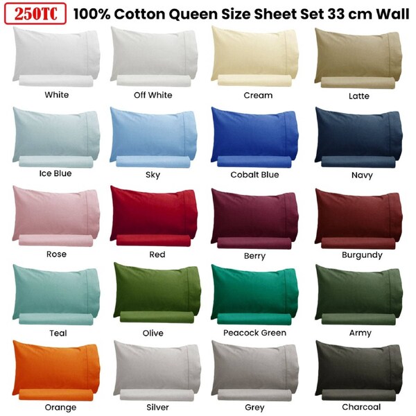 Artex 250TC 100% Cotton Sheet Set Single Grey - Solid Colour Design