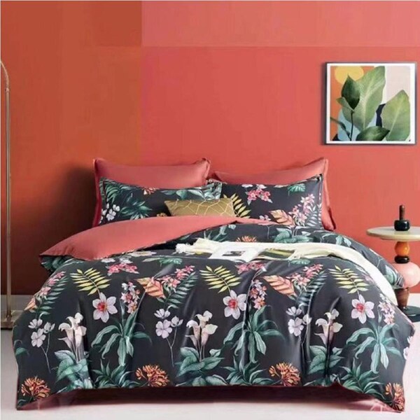 Secret Garden 400TC Cotton Sateen Quilt Cover Set King - Botanical Print Design