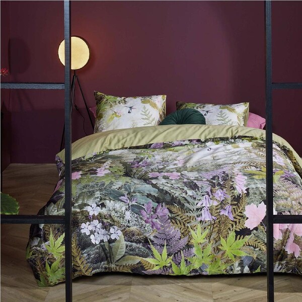 Bedding House Charming Green Cotton Sateen Quilt Cover Set Queen - Floral Design