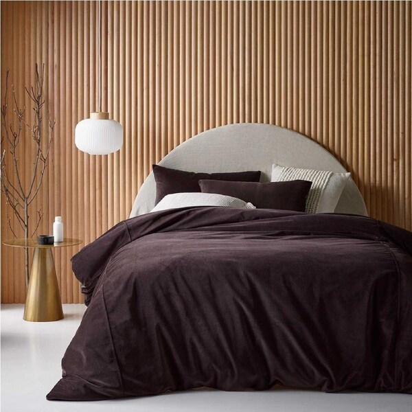 Vintage Design Homewares Cotton Velvet Quilt Cover Set Chocolate Queen - Solid Colour Design