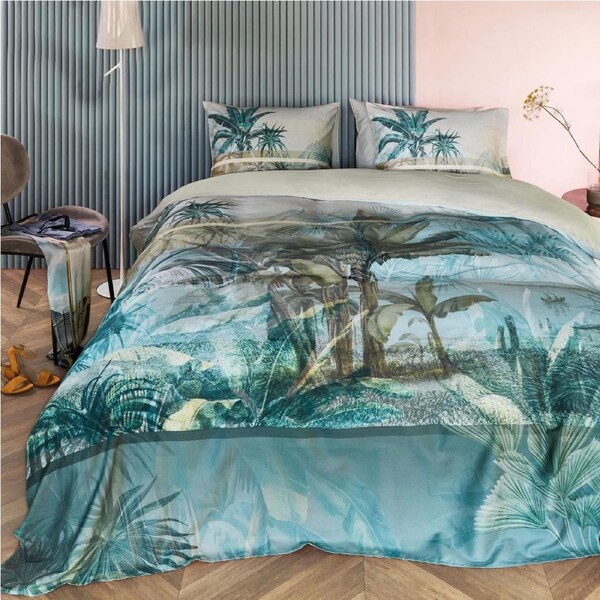 Bedding House Canopy Blue Green Cotton Sateen Quilt Cover Set Queen - Botanical Print