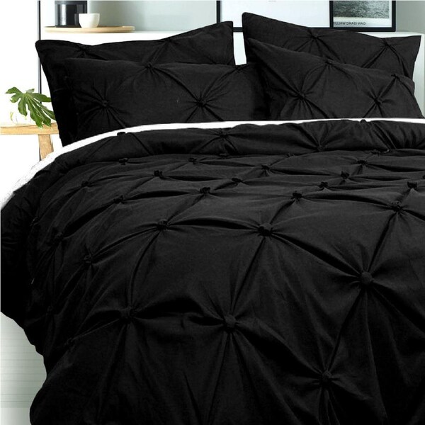 Accessorize Puffy Quilt Cover Set Black, Ruched Pattern Design, King Size