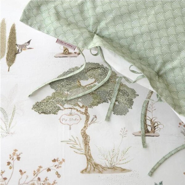 PIP Studio Giardini di Frutta White Cotton Quilt Cover Set Queen - Palm/Fruit Trees Print