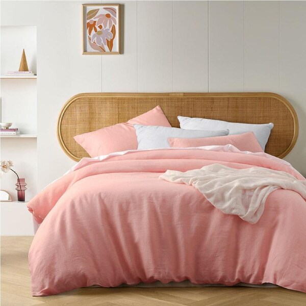 Vintage Design Homewares Peach French Linen Quilt Cover Set King - 100% Linen, Easy Care