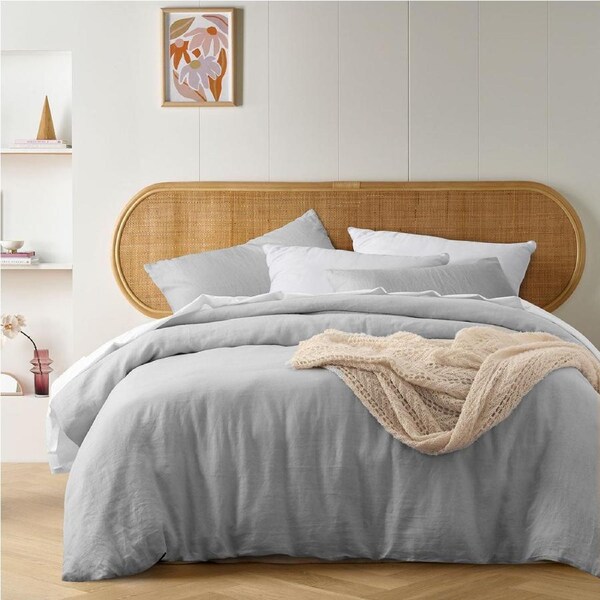Vintage Design Homewares Silver Linen Quilt Cover Set Queen - 100% Linen, Machine Washable