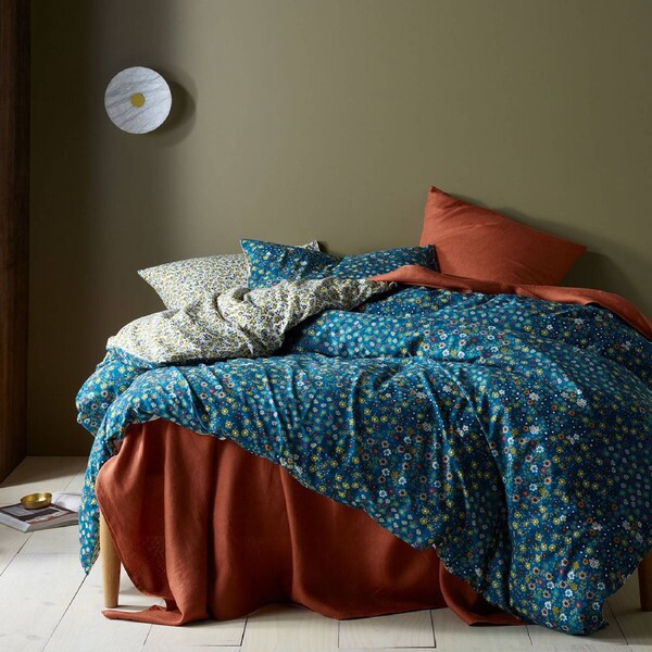 Accessorize Lisa Teal Washed Cotton Printed Quilt Cover Set Queen - Floral Design