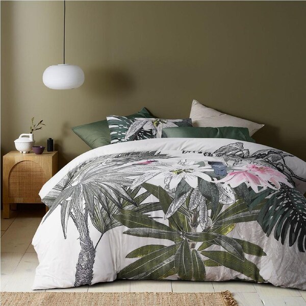 Accessorize Curiosity Washed Cotton Printed Quilt Cover Set Queen - Foliage Design