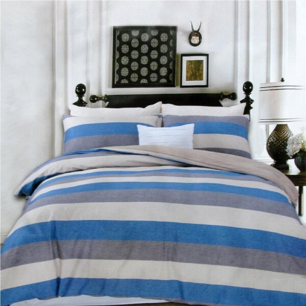 Beachy Stripes 250TC Cotton Quilt Cover Set Queen - 1 Cover & 2 Pillowcases