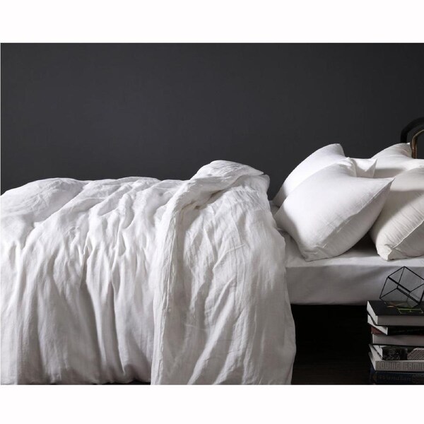 Vintage Design Homewares 100% Linen White Quilt Cover Set Super King - Elegant Solid Color