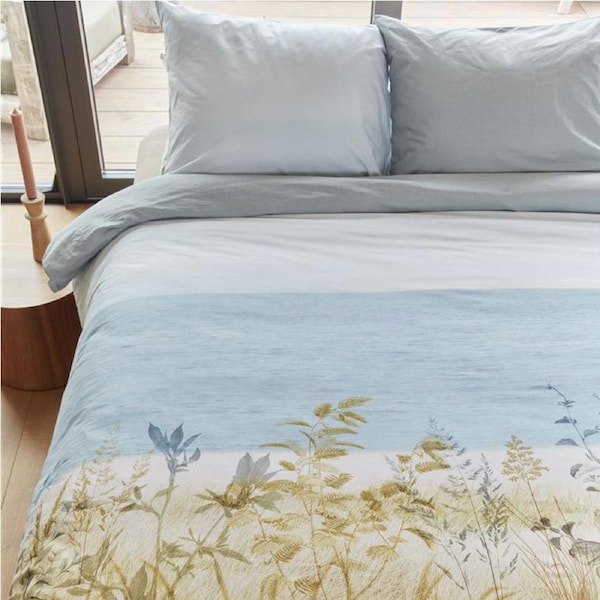 Bedding House Dunes Natural Cotton Quilt Cover Set King - Summer Seascape Print