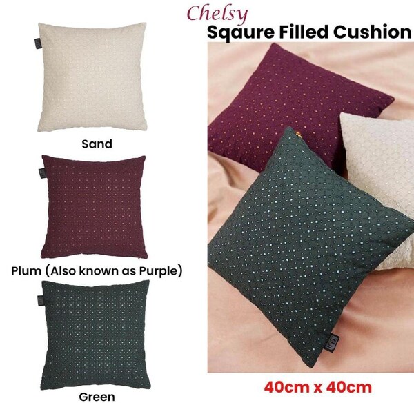 Bedding House Chelsy Square Filled Cushion 40cm x 40cm - Plum, 100% Cotton