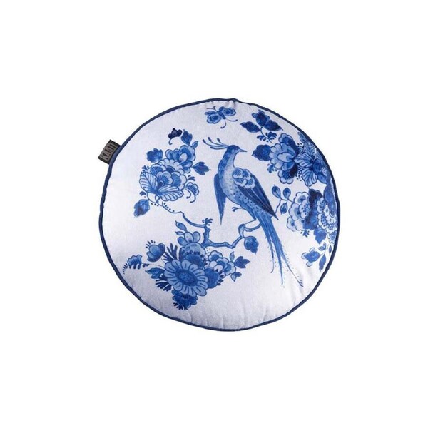 Bedding House Blue Bird Round Filled Cushion 40cm Diameter, Floral Print Design