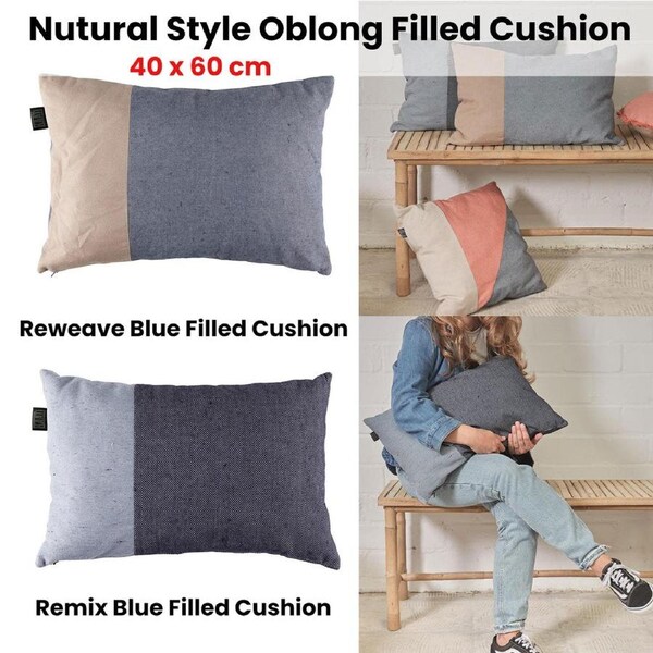 KAAT Amsterdam Remix Blue Sustainable Cushion 40 x 60cm, Recycled Materials