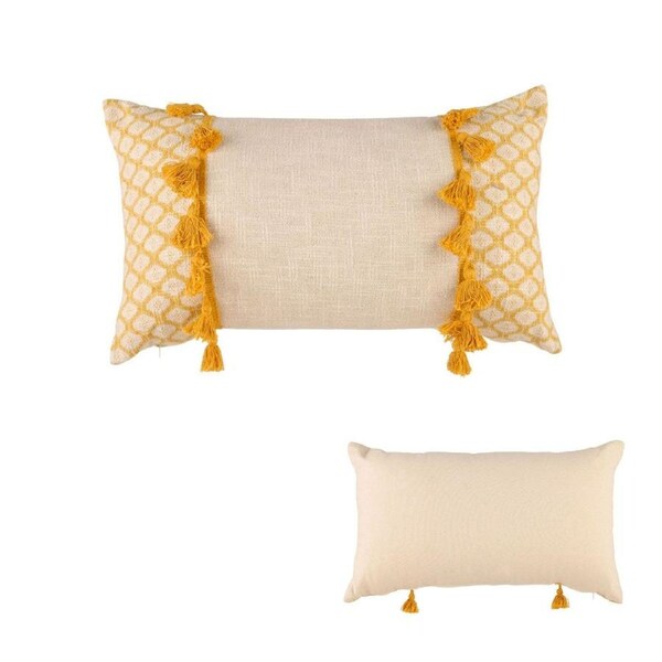 Accessorize Eleni Rectangular Filled Cushion 30cm x 50cm, Applique Design, Ochre