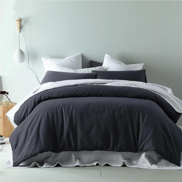 Accessorize Waffle Slate Cotton Blend Quilt Cover Set King - Elegant Design, Machine Washable