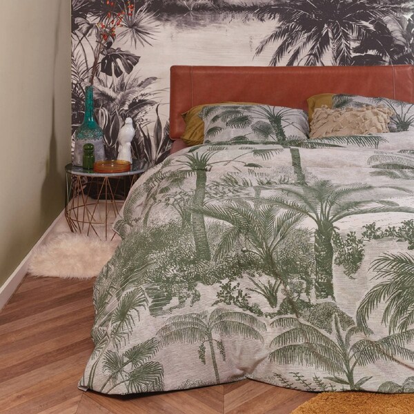 At Home Tour du Monde Sand Cotton Quilt Cover Set Queen - Palm Trees Print