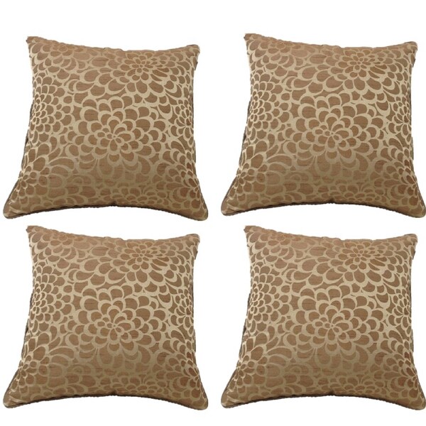 Flower Beige Cushion Covers - Pack of 4, 40cm Square, Floral Contemporary Design