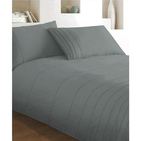 Brooklyn 100% Cotton Quilt Cover Set Charcoal 240x210 cm with Pintucking Design